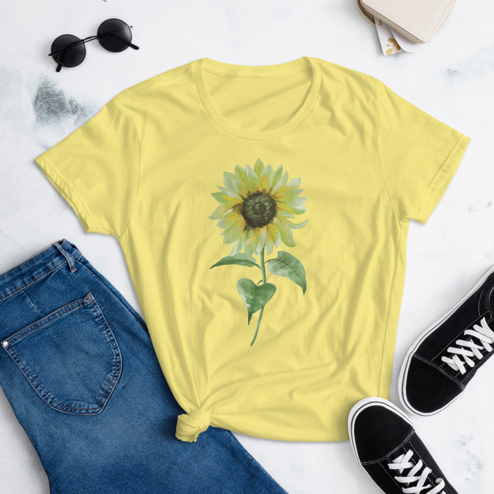 Wycnly Womens Tops Sunflower Print Short Sleeve V-Neck Tee Shirts