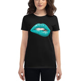 Women's Fashion Fit short sleeve t-shirt Fifth Avenue Lips Turquoise