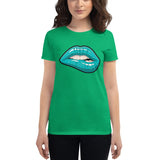 Women's Fashion Fit short sleeve t-shirt Fifth Avenue Lips Turquoise