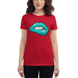 Women's Fashion Fit short sleeve t-shirt Fifth Avenue Lips Turquoise